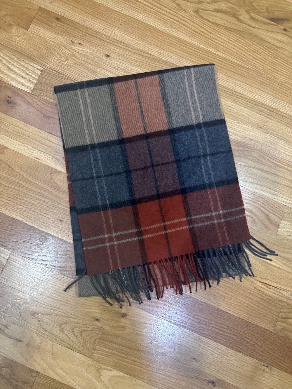 Jos. A Bank Cashmere Fringe Scarf Soft and Luxurious Rust Gray Tan Preppy 59x12
